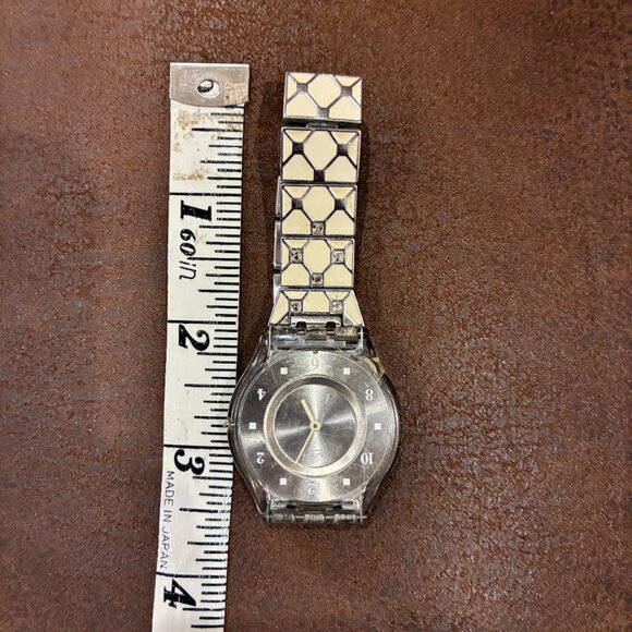Swatch Watch Flat Silver Face with White Silver Band & Clasp - Picture 14 of 14